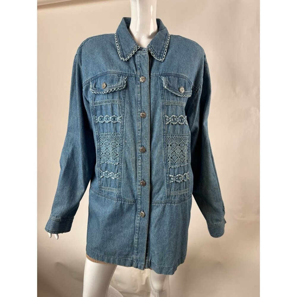 Vintage Saint Germain Paris XL Denim Jacket With Crochet Details